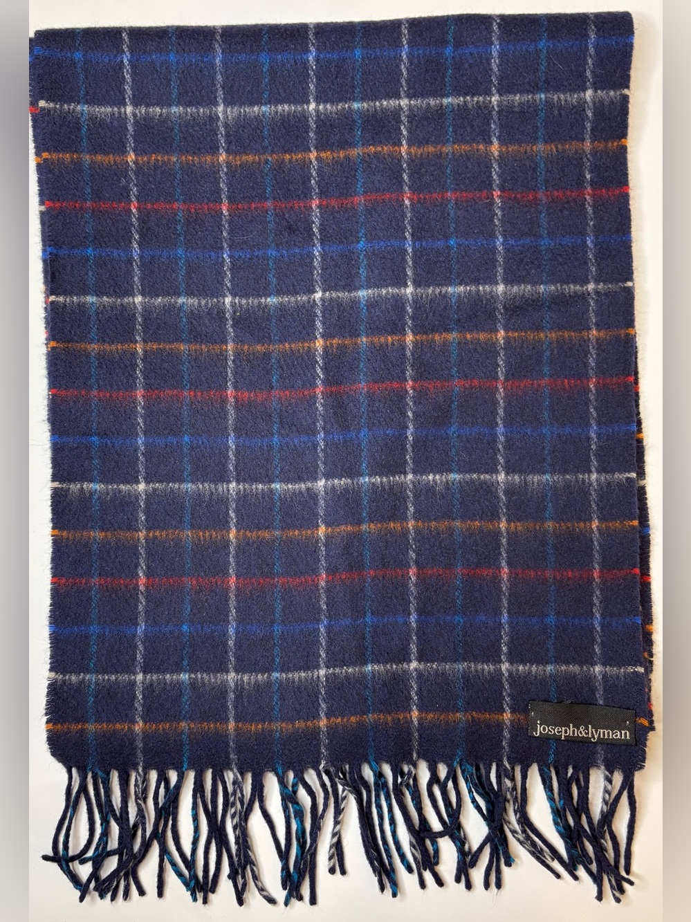 Joseph & Lyman 100% Cashmere Germany Navy Plaid Scarf $125 Retail EUC